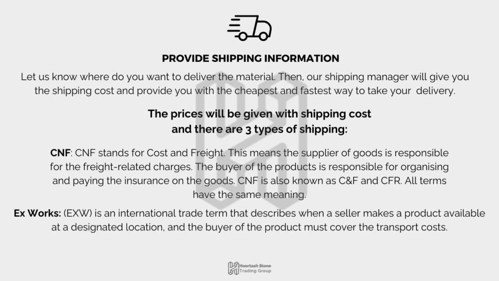 a slide informing customers about our shipping information and tracking