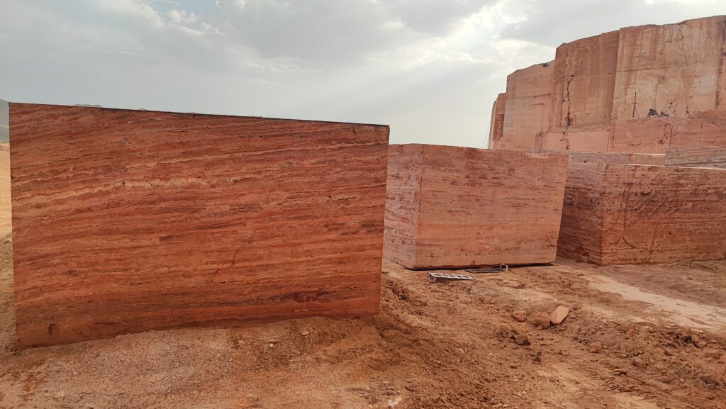 detailedd view of Red titanium Travertine blocks